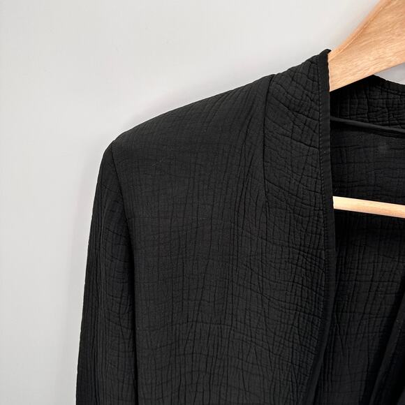 EILEEN FISHER Black Textured Silk Blend Open Cardigan Blazer Jacket // M - Picture 3 of 9